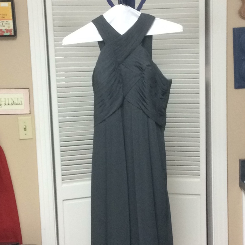 Gray chiffon full length gown